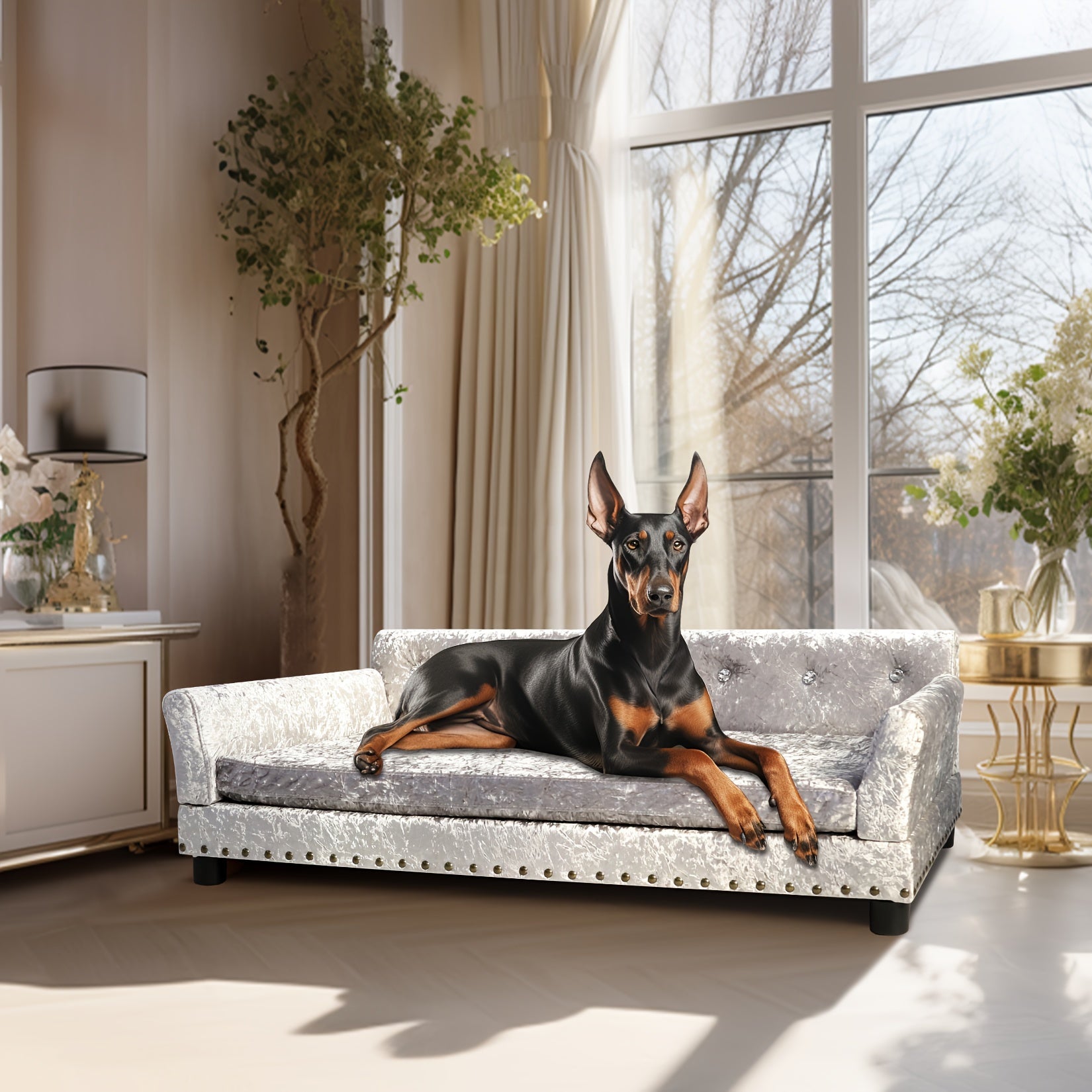 Luxus Samt Hundesofa XL: Modernes Haustiersofa Hundecouch für große Hunde